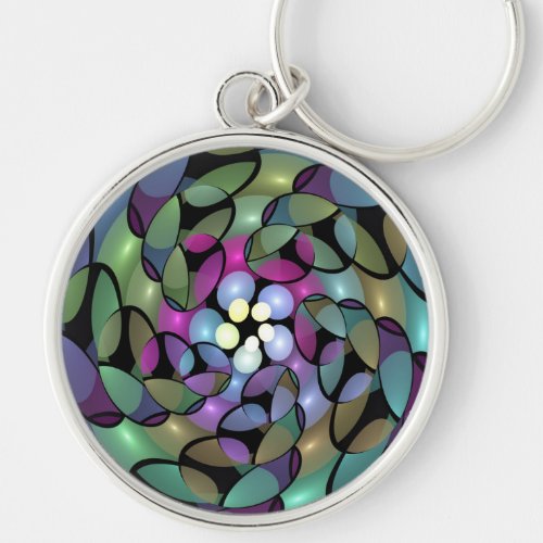 Colorful Movements Abstract Trippy Fractal Art Keychain