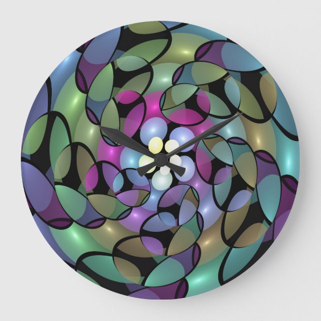 Colorful Movements Abstract Trippy Fractal Art Large Clock (Front)