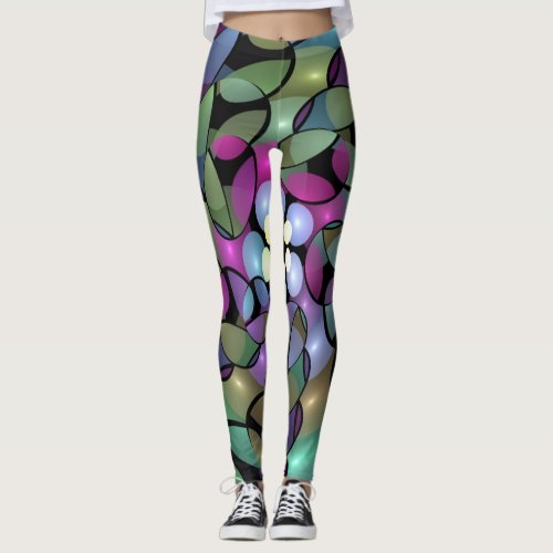 Colorful Movements Abstract Trippy Fractal Art Leggings