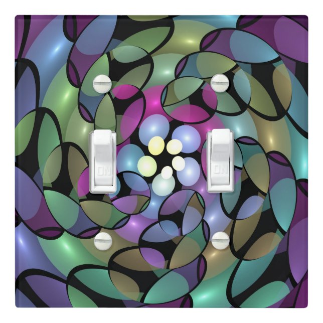Colorful Movements Abstract Trippy Fractal Art Light Switch Cover (In Situ)