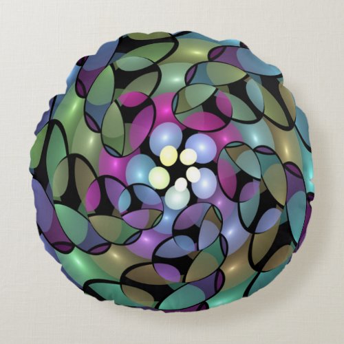 Colorful Movements Abstract Trippy Fractal Art Round Pillow
