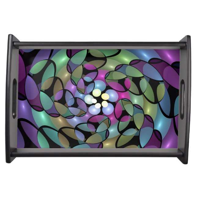 Colorful Movements Abstract Trippy Fractal Art Serving Tray (Front)