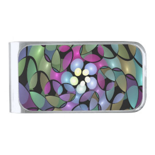 Colorful Movements Abstract Trippy Fractal Art Silver Finish Money Clip