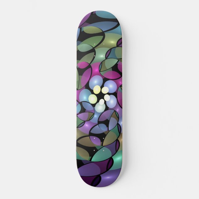 Colorful Movements Abstract Trippy Fractal Art Skateboard (Front)