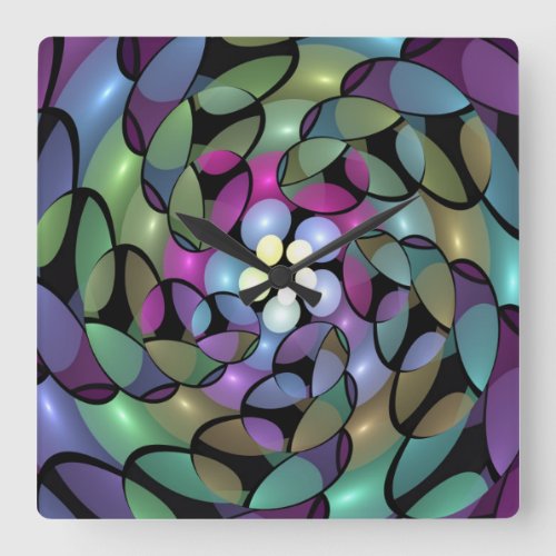Colorful Movements Abstract Trippy Fractal Art Square Wall Clock