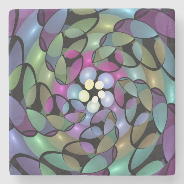 Colorful Movements Abstract Trippy Fractal Art Stone Coaster (Front)