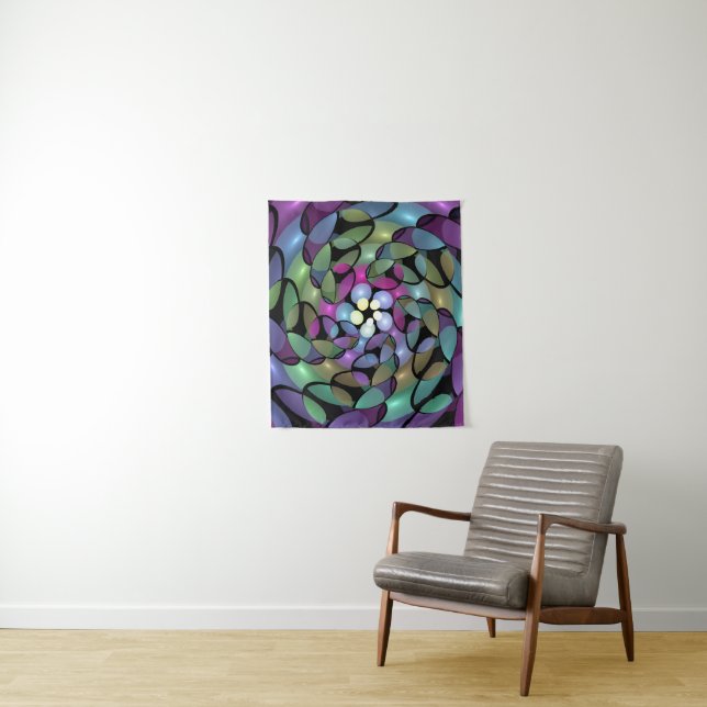 Colorful Movements Abstract Trippy Fractal Art Tapestry (In Situ)