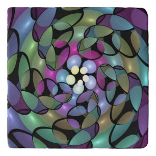 Colorful Movements Abstract Trippy Fractal Art Trivet