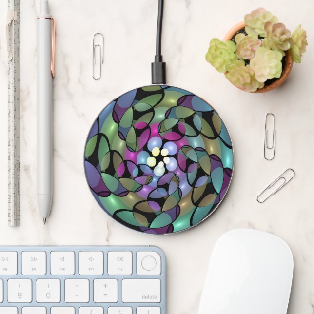 Colorful Movements Abstract Trippy Fractal Art Wireless Charger (Desk)
