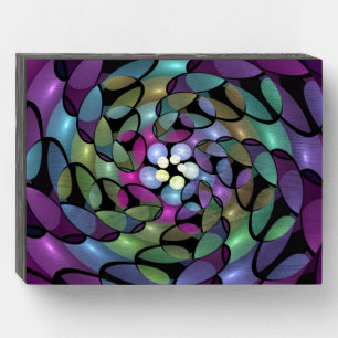Colorful Movements Abstract Trippy Fractal Art Wooden Box Sign