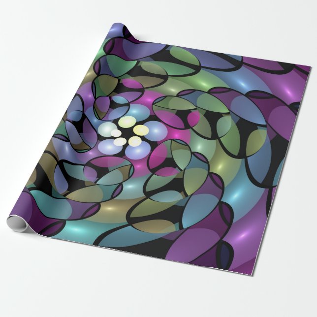 Colorful Movements Abstract Trippy Fractal Art Wrapping Paper (Unrolled)