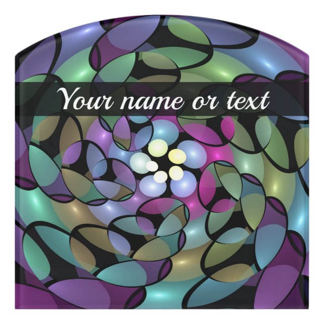 Colorful Movements Abstract Trippy Fractal Name Door Sign (Contour Front)