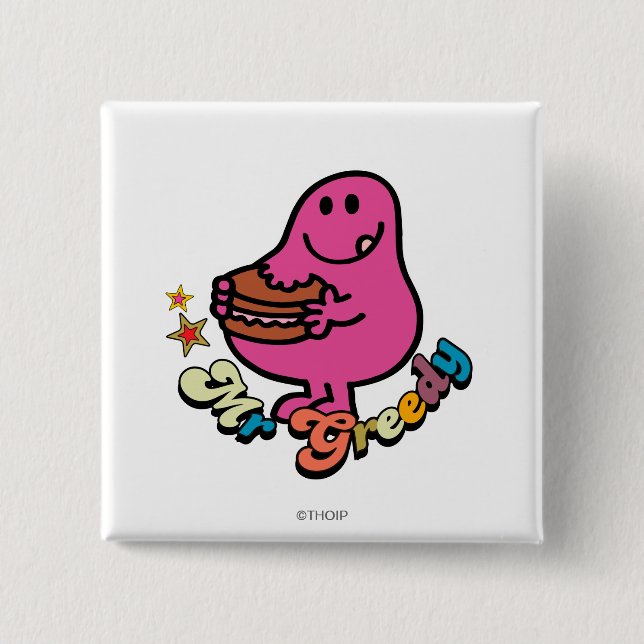 Colorful Mr. Greedy Eating Button (Front)