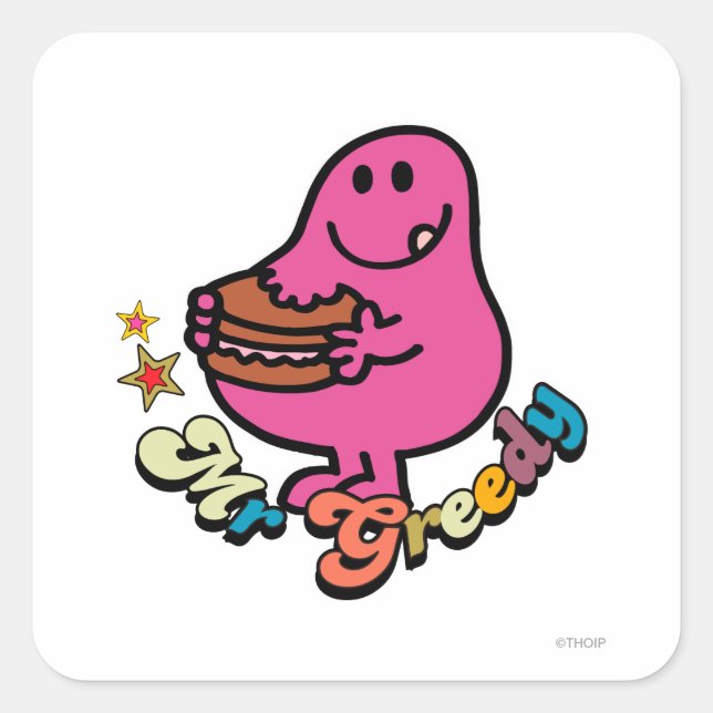 Colorful Mr. Greedy Eating Square Sticker (Front)