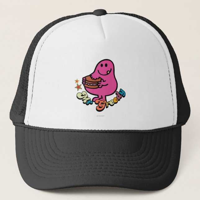 Colorful Mr. Greedy Eating Trucker Hat (Front)