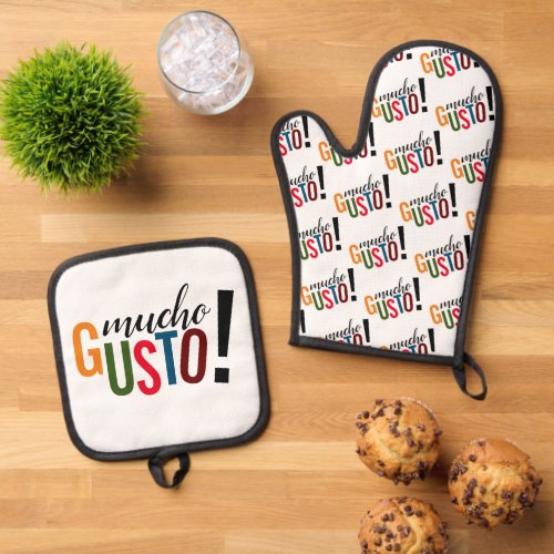 Colorful Mucho Gusto Pleased to Meet You Oven Mitt  Pot Holder Set