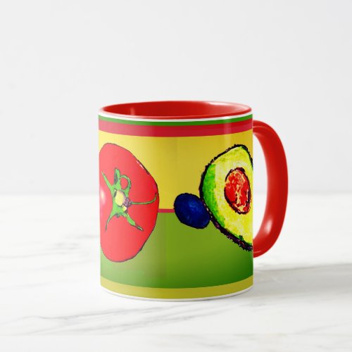 Colorful Mug with Avocado Onion and Tomato