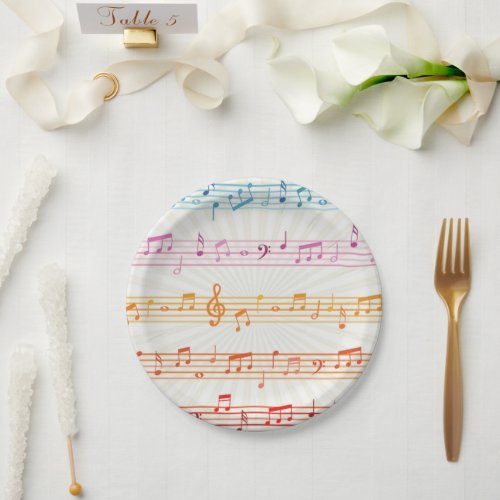 Colorful Multi color Music note Musician  Paper Plates