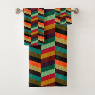 Colorful Multi-Colored Herringbone Pattern Bath Towel Set