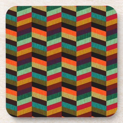 Colorful Multi_Colored Herringbone Pattern Beverage Coaster