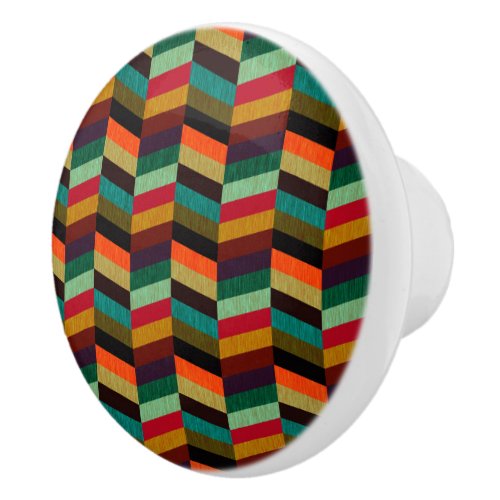 Colorful Multi_Colored Herringbone Pattern Ceramic Knob