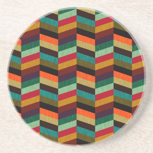 Colorful Multi_Colored Herringbone Pattern Coaster