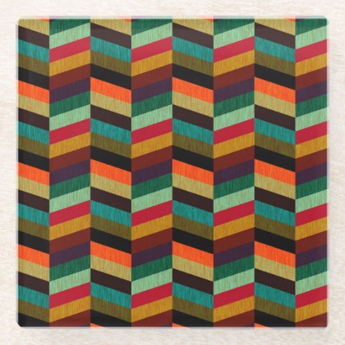 Colorful Multi_Colored Herringbone Pattern Glass Coaster