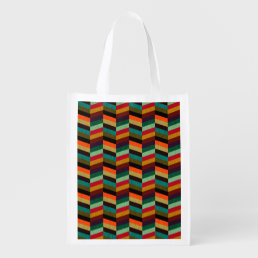 Colorful Multi-Colored Herringbone Pattern Grocery Bag
