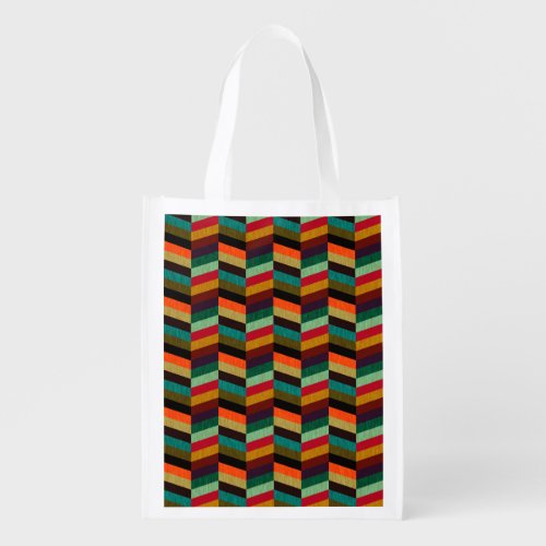 Colorful Multi_Colored Herringbone Pattern Grocery Bag
