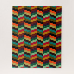 Colorful Multi-Colored Herringbone Pattern Jigsaw Puzzle
