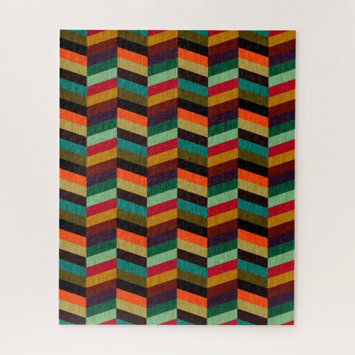 Colorful Multi_Colored Herringbone Pattern Jigsaw Puzzle