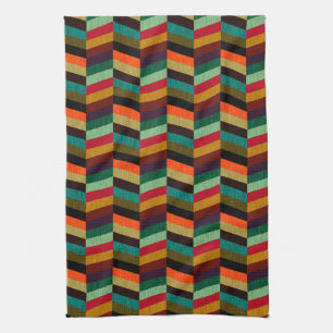 Colorful Multi-Colored Herringbone Pattern Kitchen Towel