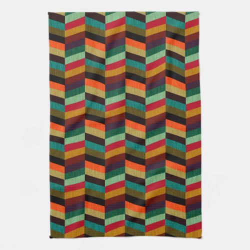 Colorful Multi_Colored Herringbone Pattern Kitchen Towel