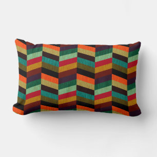 Colorful Multi-Colored Herringbone Pattern Lumbar Pillow