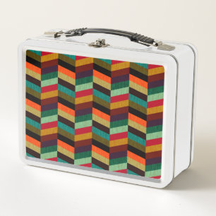 Colorful Multi-Colored Herringbone Pattern Metal Lunch Box