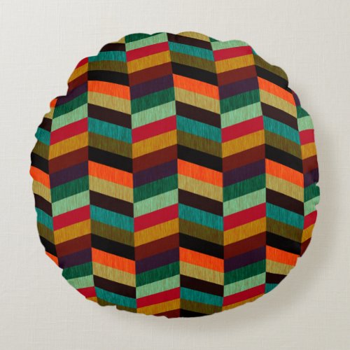 Colorful Multi_Colored Herringbone Pattern Round Pillow