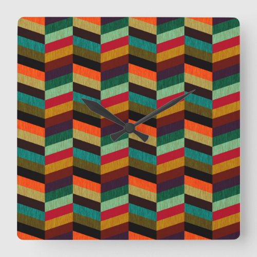 Colorful Multi_Colored Herringbone Pattern Square Wall Clock