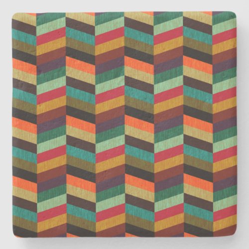 Colorful Multi_Colored Herringbone Pattern Stone Coaster