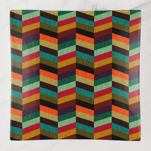 Colorful Multi_Colored Herringbone Pattern Trinket Tray