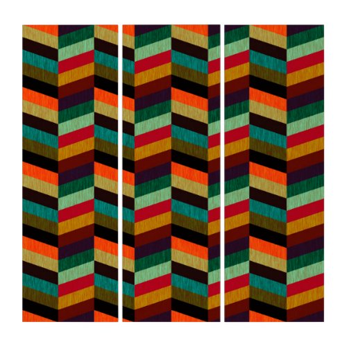 Colorful Multi_Colored Herringbone Pattern Triptych