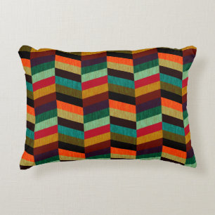 Colorful Multi-Colored Herringbone Style Pattern Accent Pillow