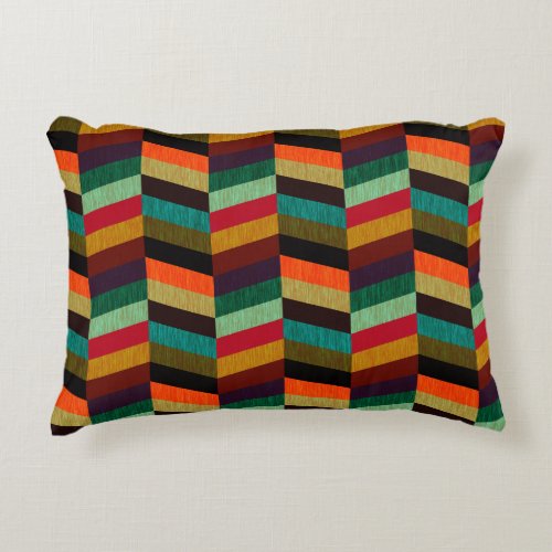 Colorful Multi_Colored Herringbone Style Pattern Accent Pillow