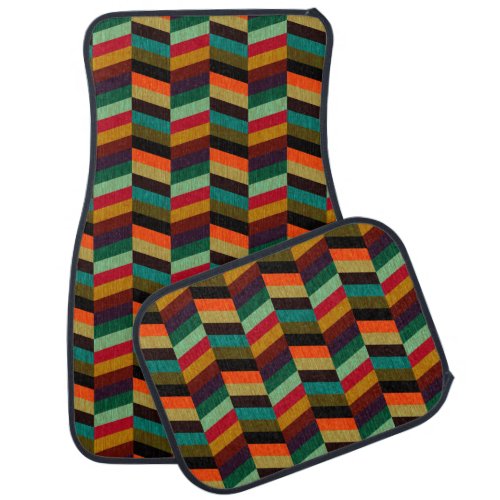 Colorful Multi_Colored Herringbone Style Pattern Car Floor Mat