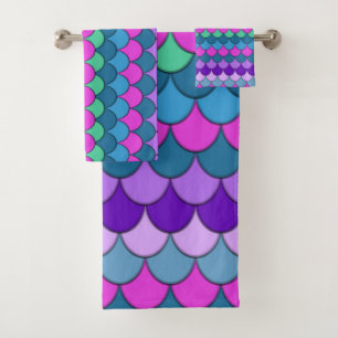 Colorful Multi-Colored Mermaid Bath Towel Set