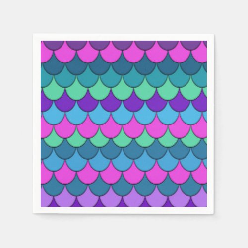 Colorful Multi_Colored Mermaid Birthday Party Napkins
