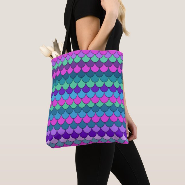 Colorful Multi-Colored Mermaid Tote Bag (Close Up)