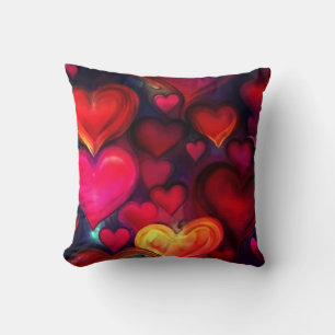 Colorful Multi Hearts Throw Pillow