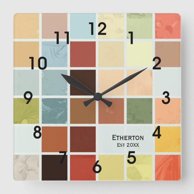 Colorful Multi Tiles Pattern Wall Clock (Front)