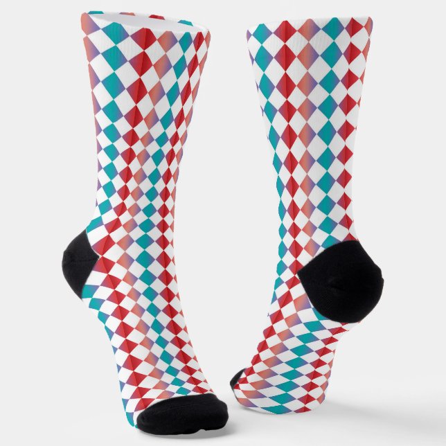 Colorful Multicolor Checker Diamond Pattern Socks (Angled)