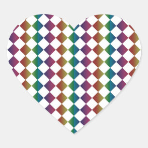Colorful Multicolor Diamond Harlequin Checker Heart Sticker